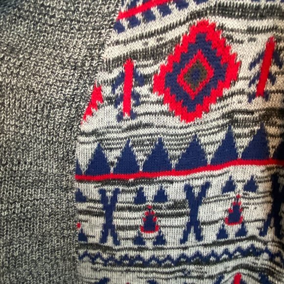 Roxy Grey/Red/Blue Aztec Print Oversized Knit Open Draped Cardigan Sweater Small - Picture 5 of 11